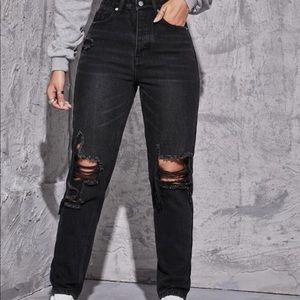 NEW SHEIN Black High Waisted Ripped Jeans